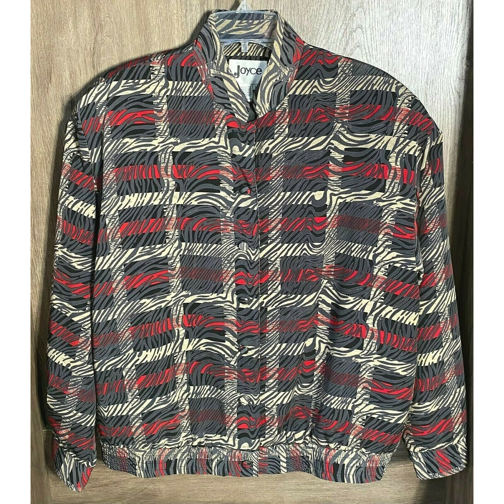 Vintage Joyce Abstract Zebra Design Button Short Bomber Jacket Size 16 Hong Kong
